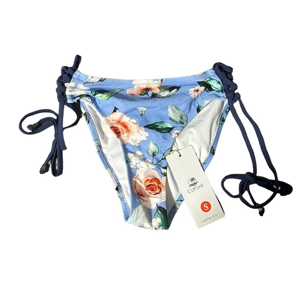 Cupshe NWT Bikini Bottom Girls' Small Blue Pink Floral Print Tie‎ Side Swimwear